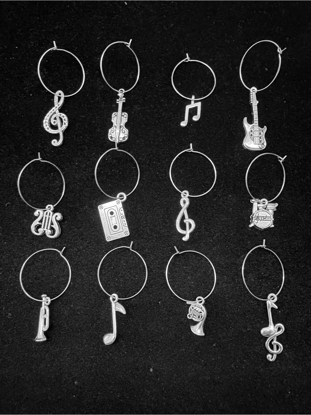Music themed Wine Glass charms tag - Set of 12